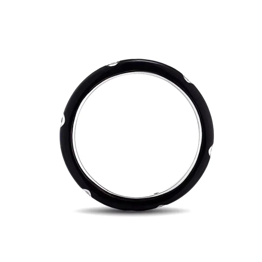 NEW Men’s Pave’ Diamond Black Enamel 925 Sterling‎ Silver Band Ring Size 10